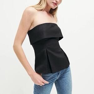 Reformation Daria Black Linen Strapless Top Size 6